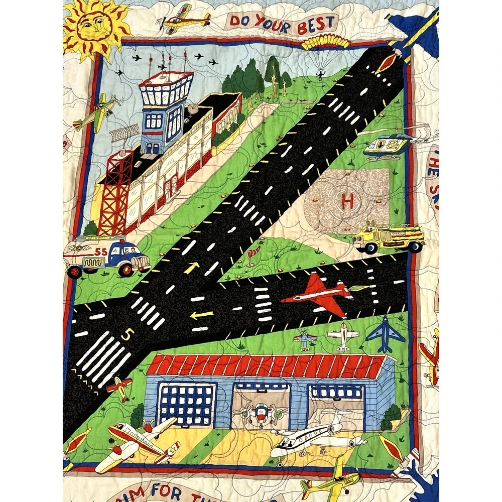 Handmade Quilt Child's Room Airport Planes Cars 48